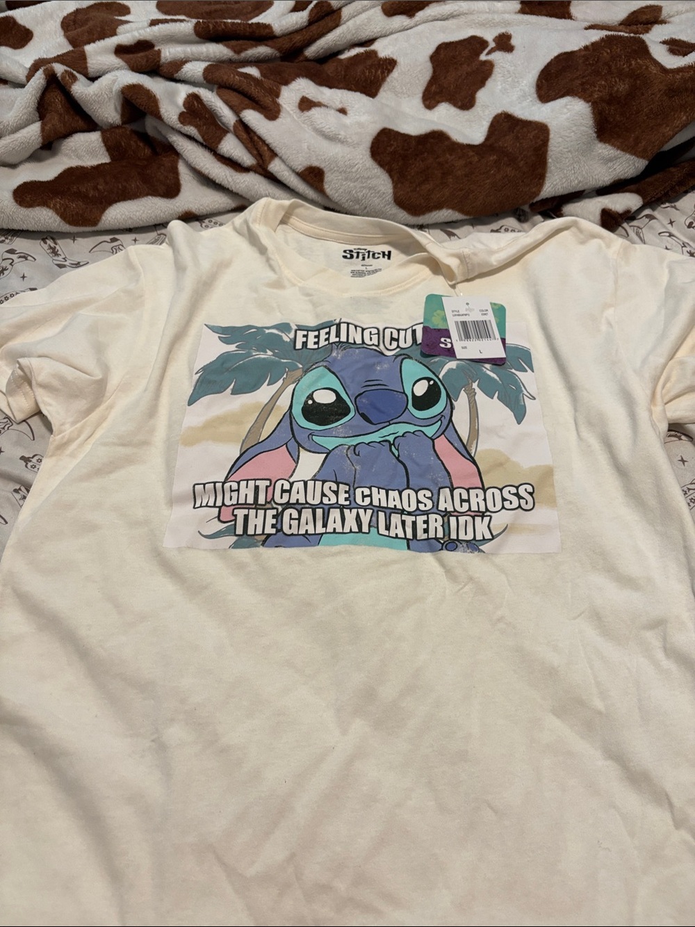 Disney Cream T-Shirt with Blue & Teal Stitch Graphic